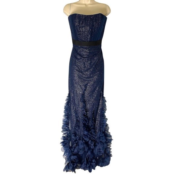 New Marchesa Strapless Appliqué Sequins Maxi Dress Gown Formal Prom Wedding - Picture 4 of 15